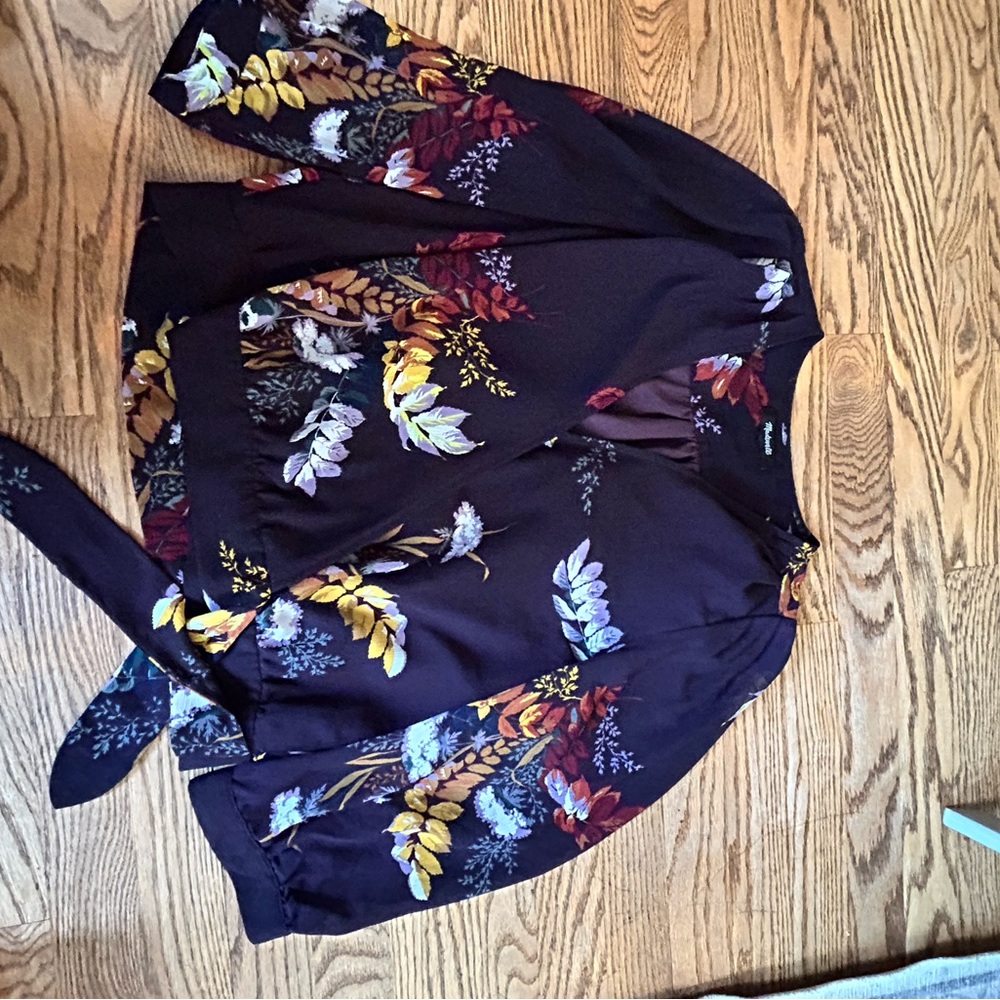 Madewell Tie Front Blouse 3/4 Sleeve